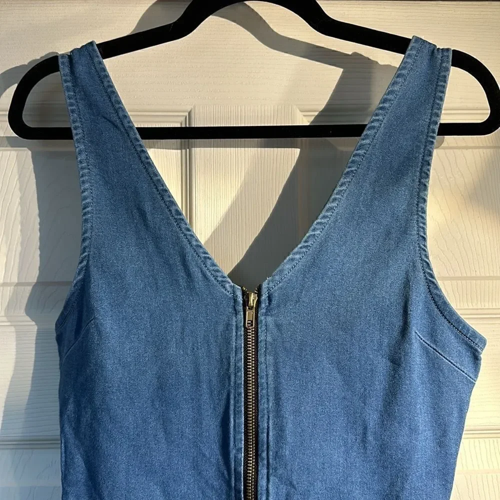 Iris Denim Dress Sexy Short Stretchy Sleeveless Front Zipper Club Party - Picture 2 of 14